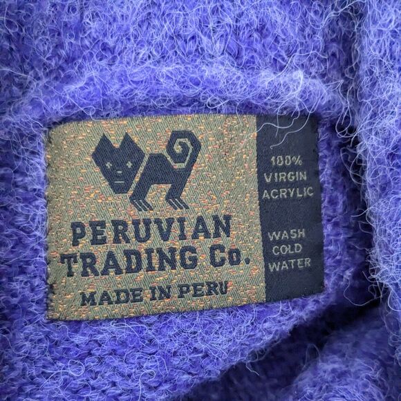 Peruvian Trading Company Cardigan Sweater M L Purple Fuzzy Collared Work Winter - Picture 8 of 10
